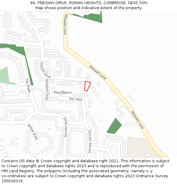 60, FRIESIAN DRIVE, ROMAN HEIGHTS, CORBRIDGE, NE45 5SN: Location map and indicative extent of plot