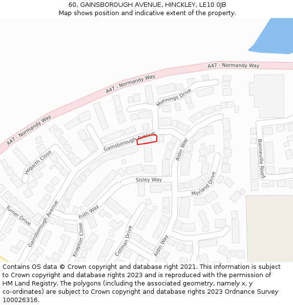 60, GAINSBOROUGH AVENUE, HINCKLEY, LE10 0JB: Location map and indicative extent of plot