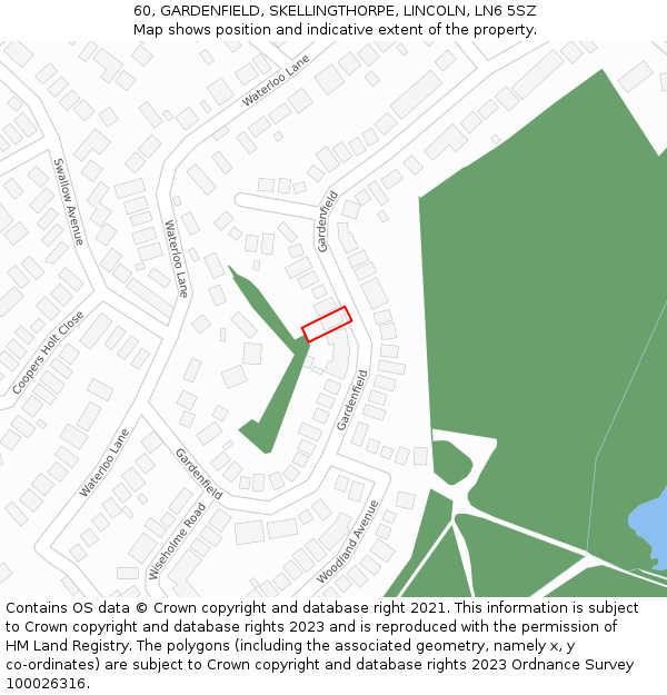 60, GARDENFIELD, SKELLINGTHORPE, LINCOLN, LN6 5SZ: Location map and indicative extent of plot