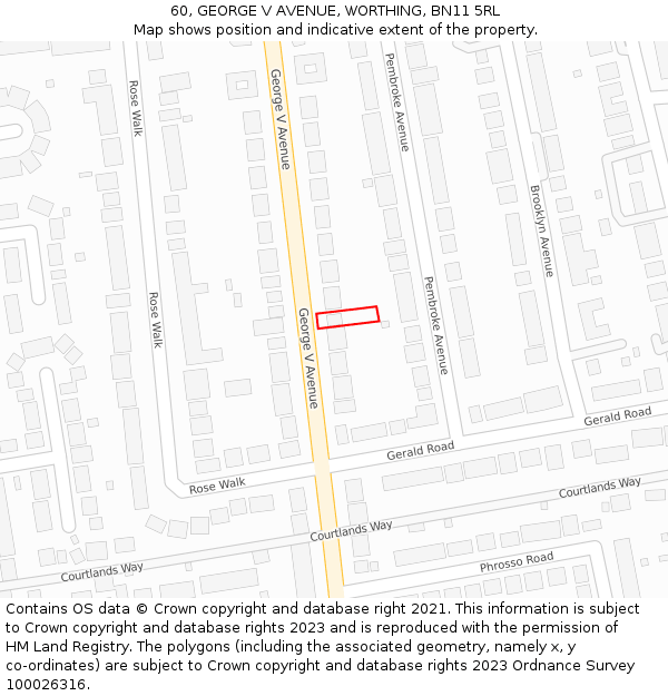 60, GEORGE V AVENUE, WORTHING, BN11 5RL: Location map and indicative extent of plot