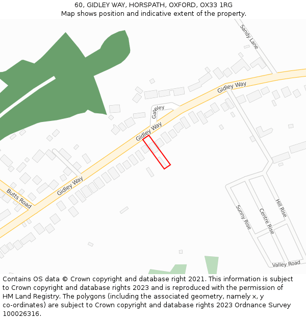 60, GIDLEY WAY, HORSPATH, OXFORD, OX33 1RG: Location map and indicative extent of plot