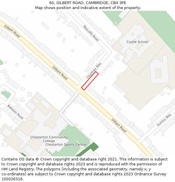 60, GILBERT ROAD, CAMBRIDGE, CB4 3PE: Location map and indicative extent of plot