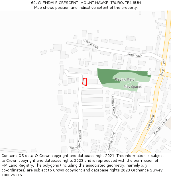 60, GLENDALE CRESCENT, MOUNT HAWKE, TRURO, TR4 8UH: Location map and indicative extent of plot