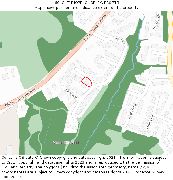 60, GLENMORE, CHORLEY, PR6 7TB: Location map and indicative extent of plot