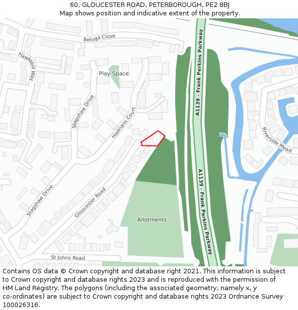 60, GLOUCESTER ROAD, PETERBOROUGH, PE2 8BJ: Location map and indicative extent of plot