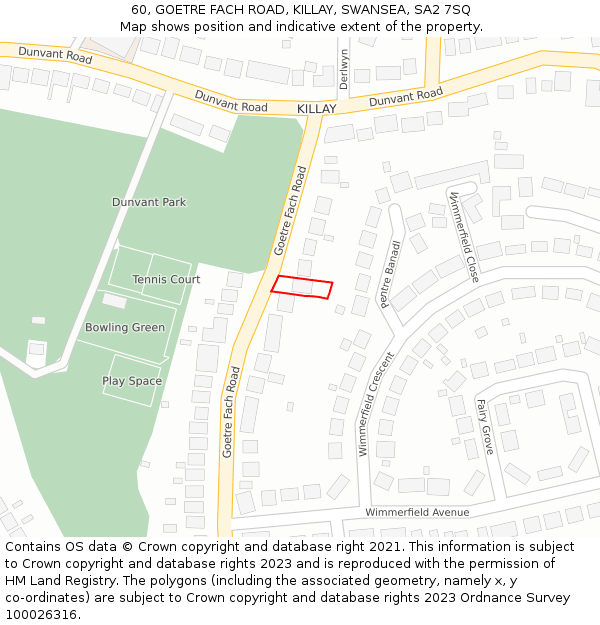 60, GOETRE FACH ROAD, KILLAY, SWANSEA, SA2 7SQ: Location map and indicative extent of plot