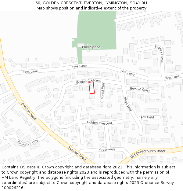 60, GOLDEN CRESCENT, EVERTON, LYMINGTON, SO41 0LL: Location map and indicative extent of plot