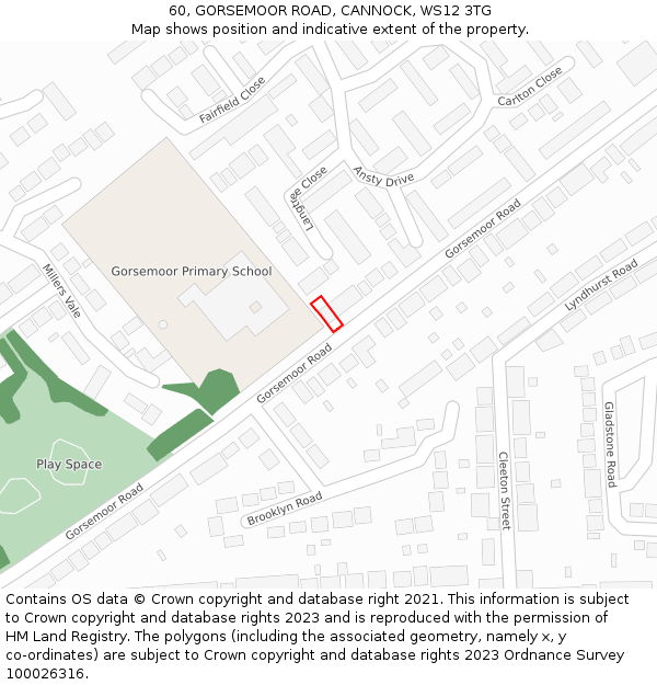 60, GORSEMOOR ROAD, CANNOCK, WS12 3TG: Location map and indicative extent of plot