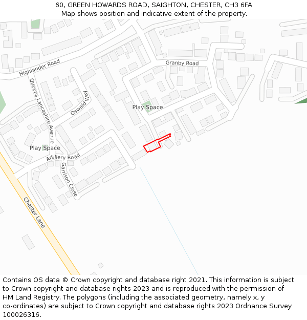 60, GREEN HOWARDS ROAD, SAIGHTON, CHESTER, CH3 6FA: Location map and indicative extent of plot