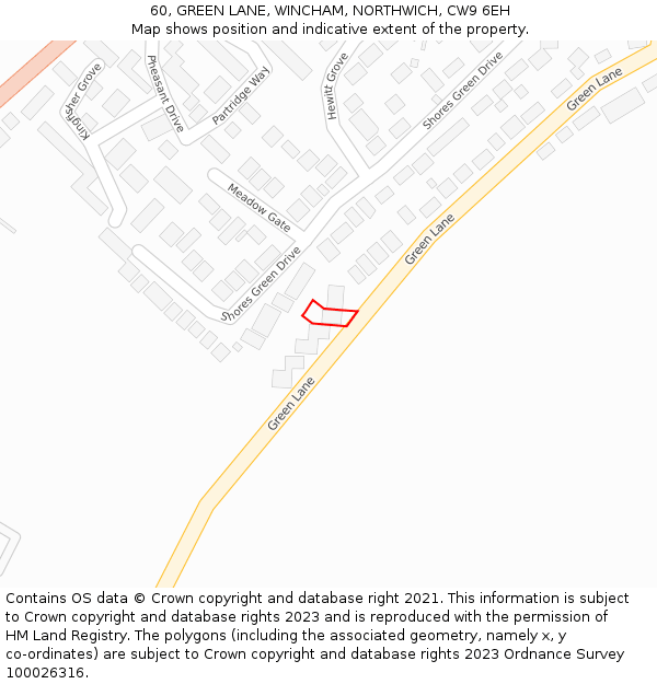 60, GREEN LANE, WINCHAM, NORTHWICH, CW9 6EH: Location map and indicative extent of plot