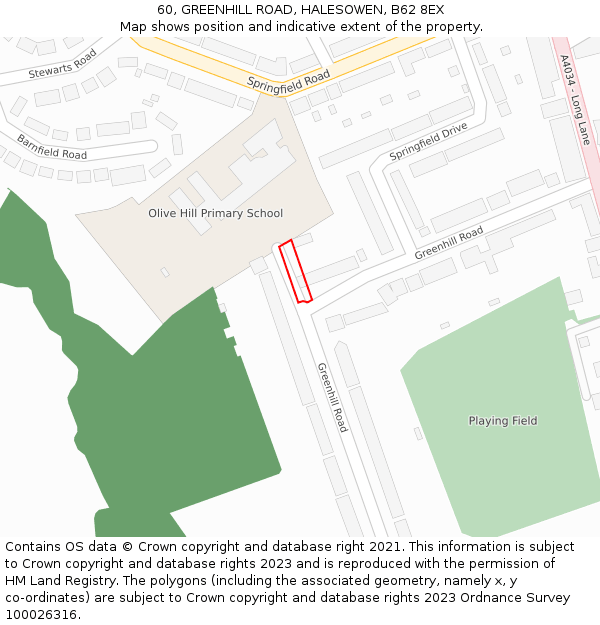 60, GREENHILL ROAD, HALESOWEN, B62 8EX: Location map and indicative extent of plot