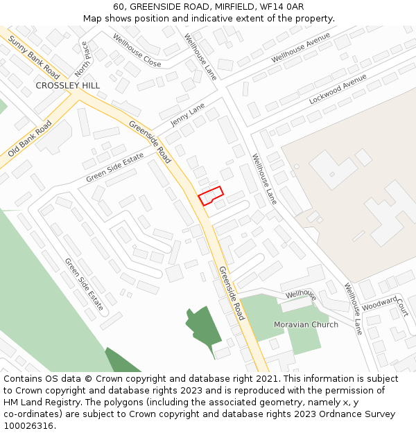 60, GREENSIDE ROAD, MIRFIELD, WF14 0AR: Location map and indicative extent of plot