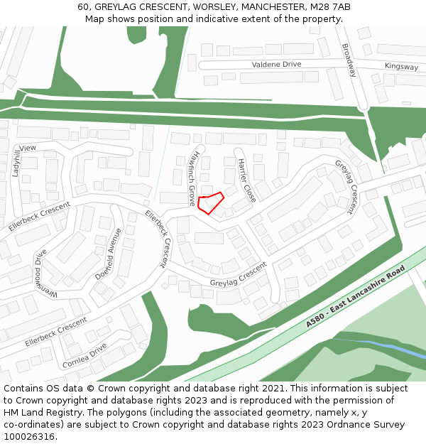 60, GREYLAG CRESCENT, WORSLEY, MANCHESTER, M28 7AB: Location map and indicative extent of plot