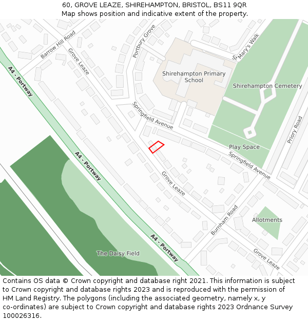 60, GROVE LEAZE, SHIREHAMPTON, BRISTOL, BS11 9QR: Location map and indicative extent of plot