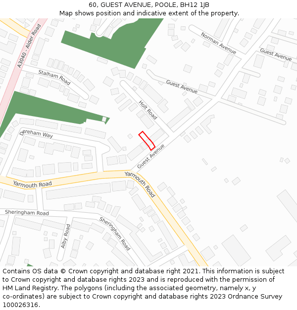 60, GUEST AVENUE, POOLE, BH12 1JB: Location map and indicative extent of plot