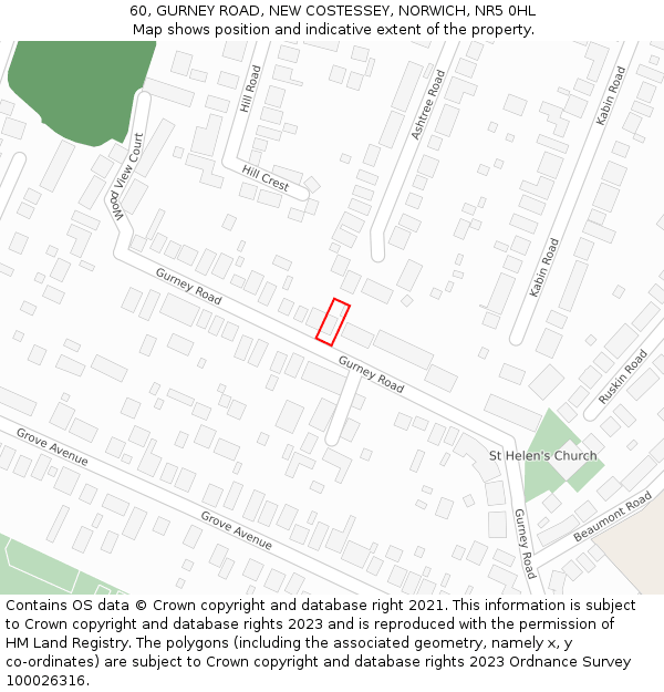 60, GURNEY ROAD, NEW COSTESSEY, NORWICH, NR5 0HL: Location map and indicative extent of plot