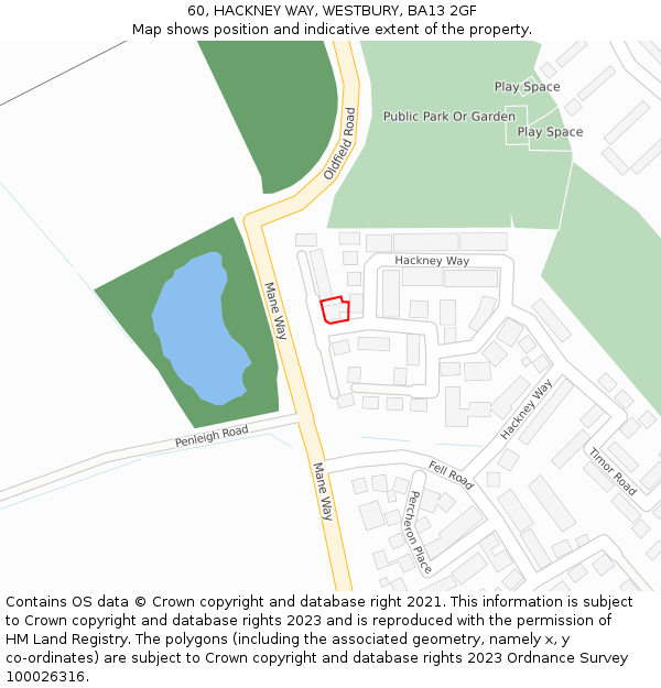 60, HACKNEY WAY, WESTBURY, BA13 2GF: Location map and indicative extent of plot