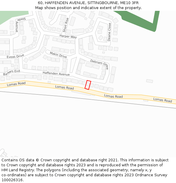60, HAFFENDEN AVENUE, SITTINGBOURNE, ME10 3FR: Location map and indicative extent of plot