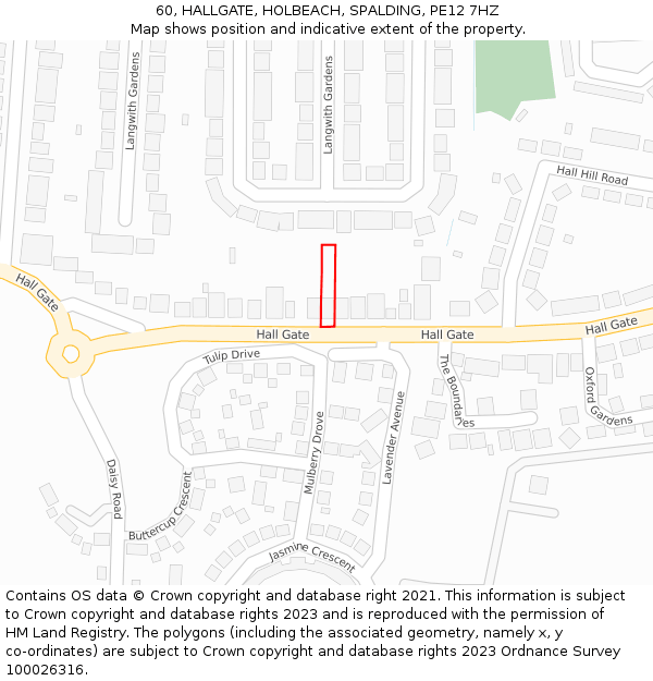 60, HALLGATE, HOLBEACH, SPALDING, PE12 7HZ: Location map and indicative extent of plot