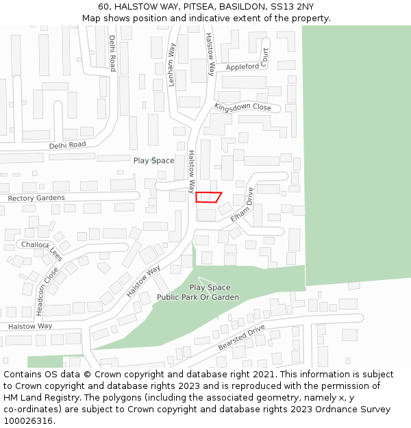 60, HALSTOW WAY, PITSEA, BASILDON, SS13 2NY: Location map and indicative extent of plot