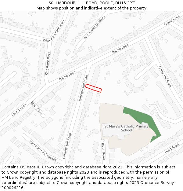 60, HARBOUR HILL ROAD, POOLE, BH15 3PZ: Location map and indicative extent of plot