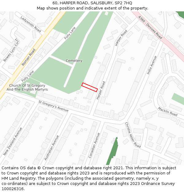 60, HARPER ROAD, SALISBURY, SP2 7HQ: Location map and indicative extent of plot