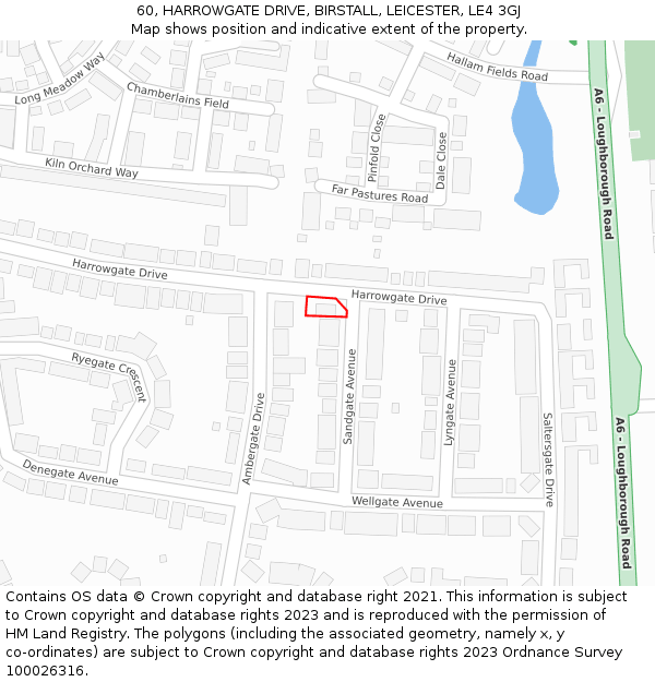 60, HARROWGATE DRIVE, BIRSTALL, LEICESTER, LE4 3GJ: Location map and indicative extent of plot