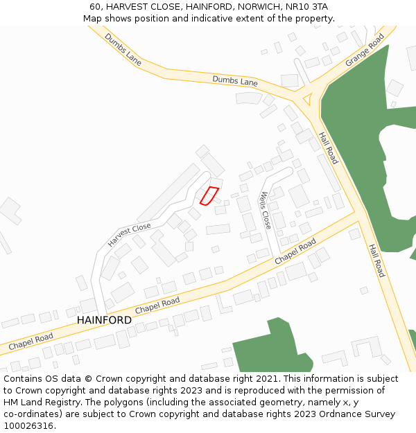 60, HARVEST CLOSE, HAINFORD, NORWICH, NR10 3TA: Location map and indicative extent of plot