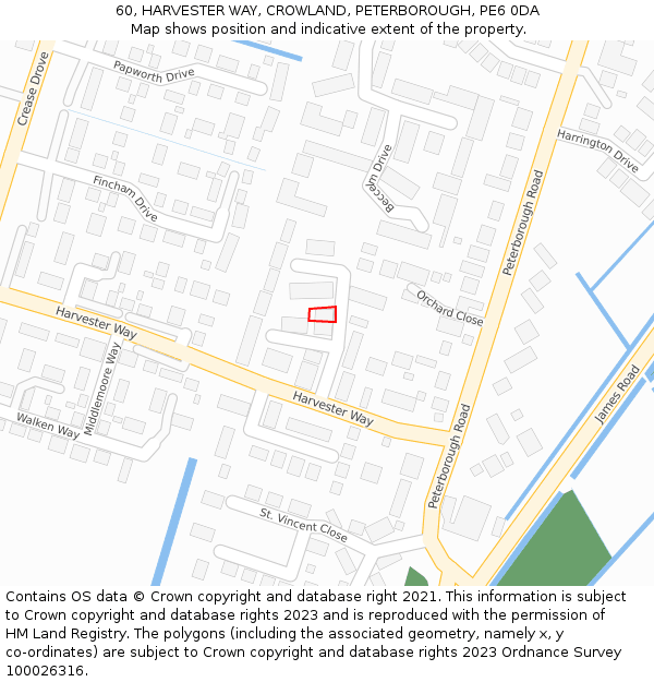 60, HARVESTER WAY, CROWLAND, PETERBOROUGH, PE6 0DA: Location map and indicative extent of plot