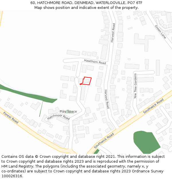 60, HATCHMORE ROAD, DENMEAD, WATERLOOVILLE, PO7 6TF: Location map and indicative extent of plot