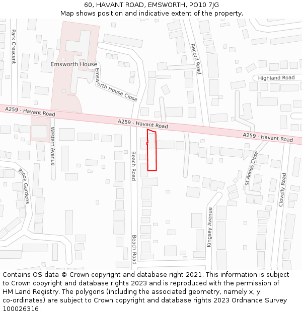 60, HAVANT ROAD, EMSWORTH, PO10 7JG: Location map and indicative extent of plot