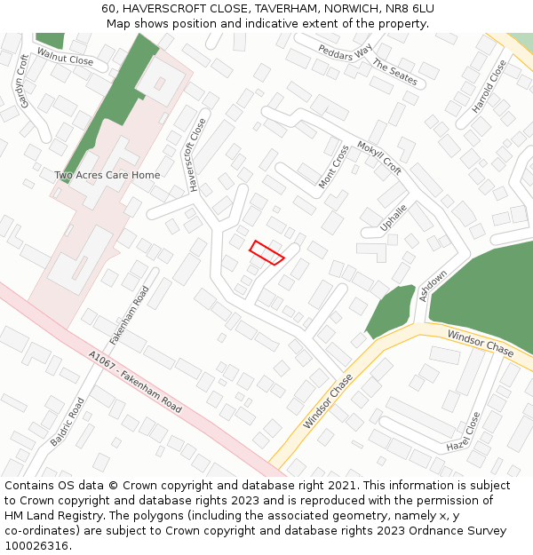 60, HAVERSCROFT CLOSE, TAVERHAM, NORWICH, NR8 6LU: Location map and indicative extent of plot