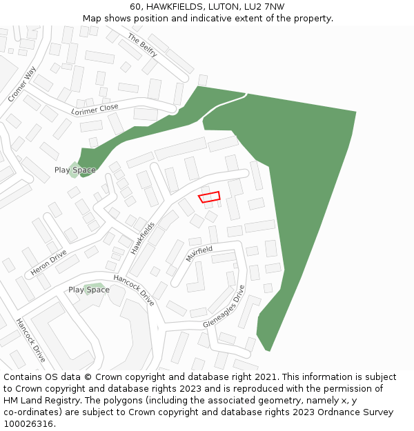 60, HAWKFIELDS, LUTON, LU2 7NW: Location map and indicative extent of plot