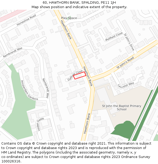 60, HAWTHORN BANK, SPALDING, PE11 1JH: Location map and indicative extent of plot