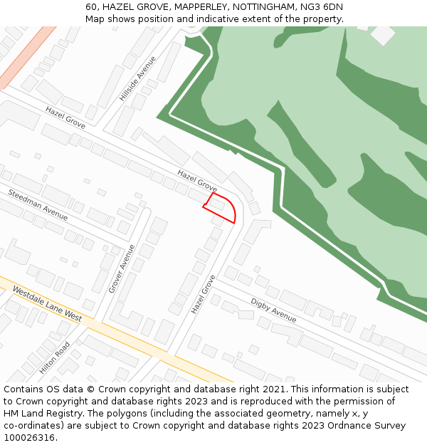 60, HAZEL GROVE, MAPPERLEY, NOTTINGHAM, NG3 6DN: Location map and indicative extent of plot