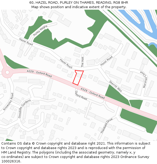 60, HAZEL ROAD, PURLEY ON THAMES, READING, RG8 8HR: Location map and indicative extent of plot