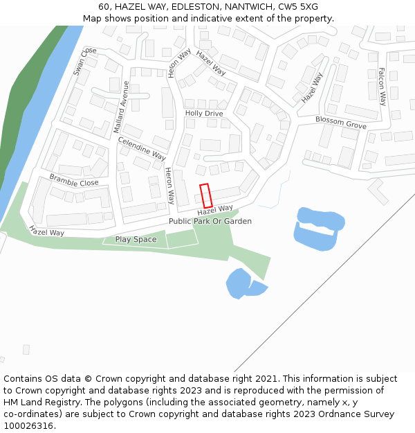 60, HAZEL WAY, EDLESTON, NANTWICH, CW5 5XG: Location map and indicative extent of plot