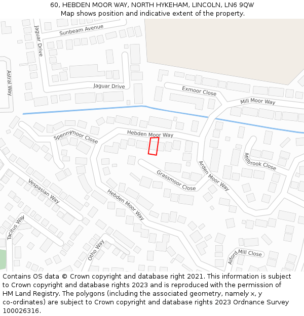 60, HEBDEN MOOR WAY, NORTH HYKEHAM, LINCOLN, LN6 9QW: Location map and indicative extent of plot