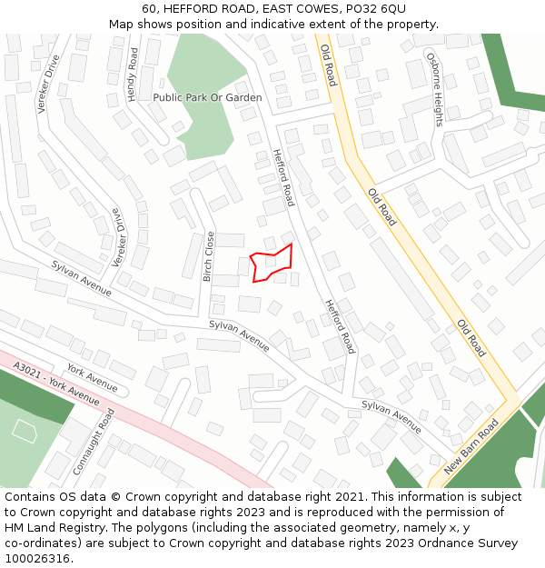 60, HEFFORD ROAD, EAST COWES, PO32 6QU: Location map and indicative extent of plot