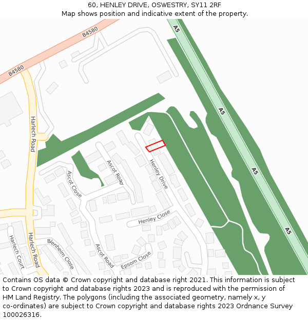 60, HENLEY DRIVE, OSWESTRY, SY11 2RF: Location map and indicative extent of plot