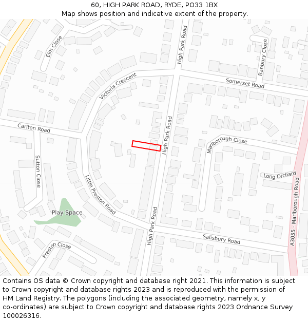 60, HIGH PARK ROAD, RYDE, PO33 1BX: Location map and indicative extent of plot