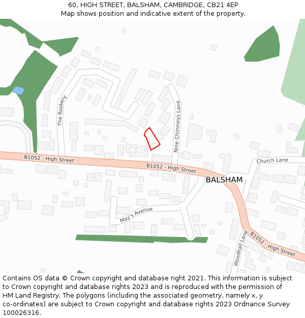 60, HIGH STREET, BALSHAM, CAMBRIDGE, CB21 4EP: Location map and indicative extent of plot