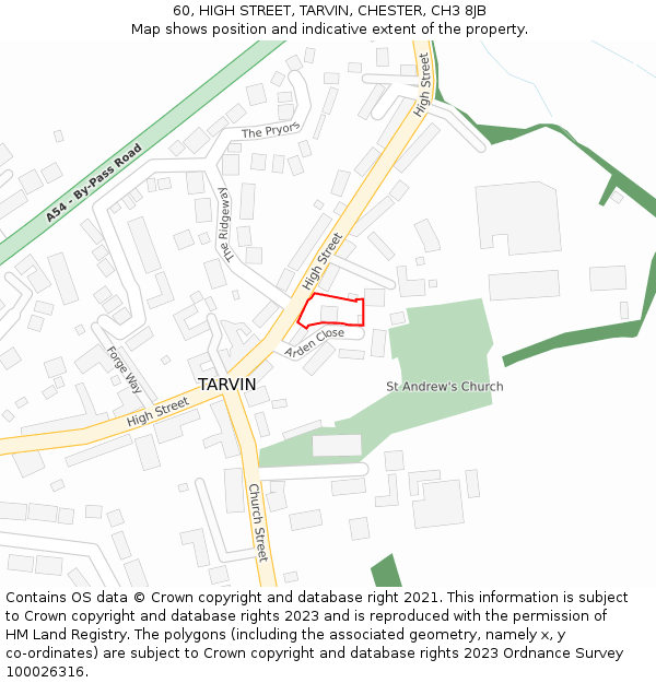 60, HIGH STREET, TARVIN, CHESTER, CH3 8JB: Location map and indicative extent of plot