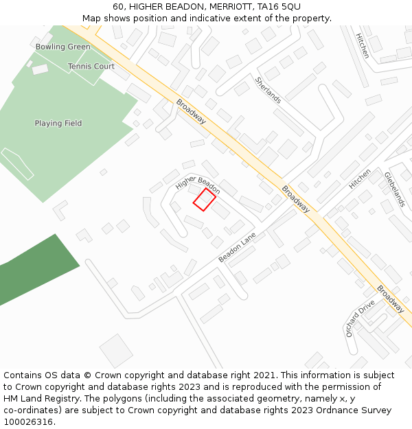 60, HIGHER BEADON, MERRIOTT, TA16 5QU: Location map and indicative extent of plot