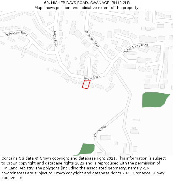 60, HIGHER DAYS ROAD, SWANAGE, BH19 2LB: Location map and indicative extent of plot