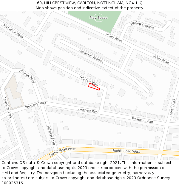 60, HILLCREST VIEW, CARLTON, NOTTINGHAM, NG4 1LQ: Location map and indicative extent of plot