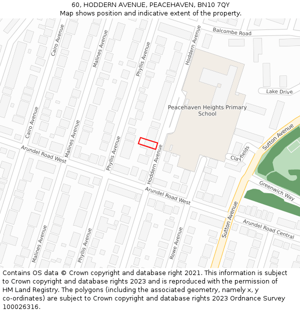 60, HODDERN AVENUE, PEACEHAVEN, BN10 7QY: Location map and indicative extent of plot