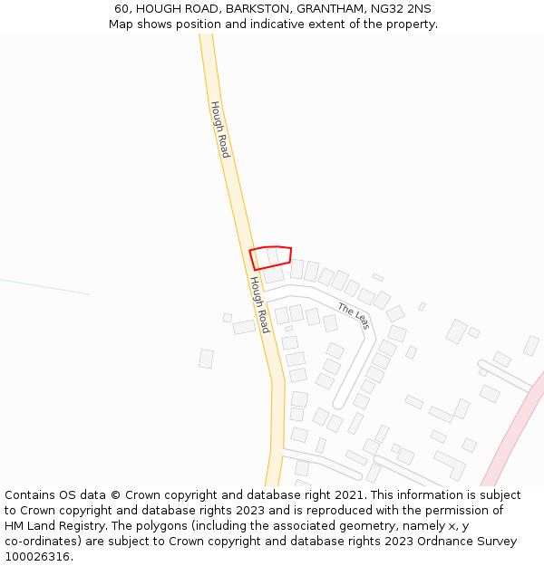 60, HOUGH ROAD, BARKSTON, GRANTHAM, NG32 2NS: Location map and indicative extent of plot