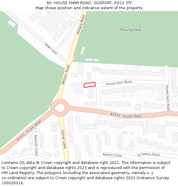 60, HOUSE FARM ROAD, GOSPORT, PO12 3TF: Location map and indicative extent of plot