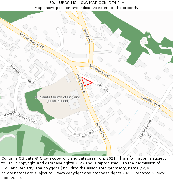 60, HURDS HOLLOW, MATLOCK, DE4 3LA: Location map and indicative extent of plot